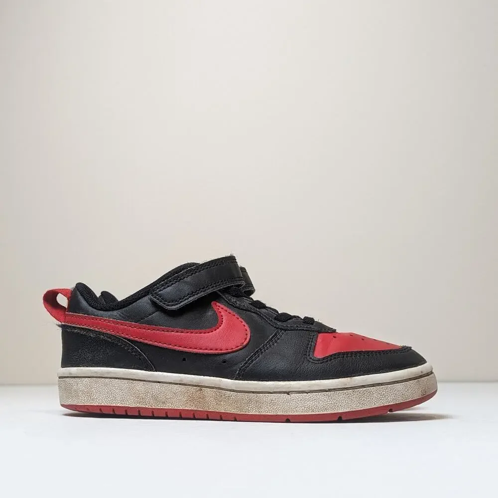Nike Court Borough Low 2 Leather Sneakers Size 13.5C Black Red Shoes BQ5451-007